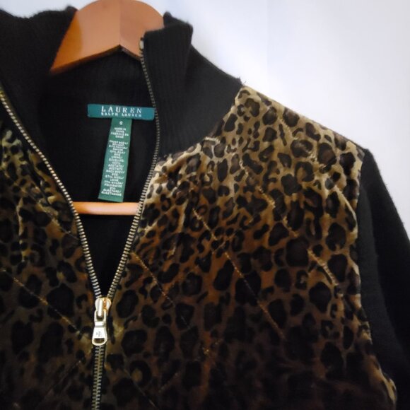 Women's Lauren Ralph Lauren S Leopard Print Jacket Coat Sweater - Picture 2 of 3